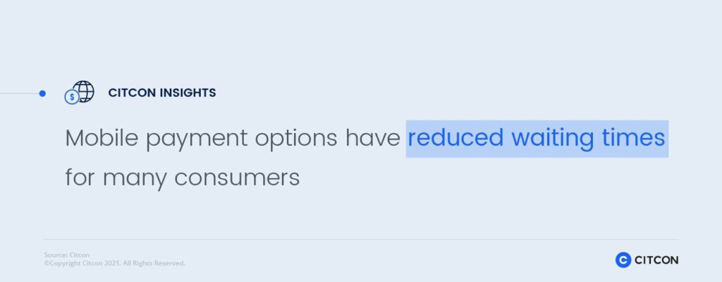 Mobile payment options have reduced waiting times for many consumers.